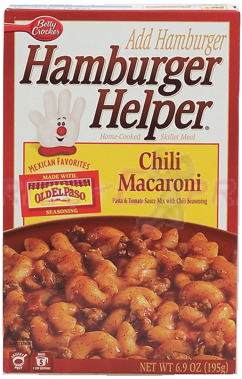 Betty Crocker Hamburger Helper chili macaroni: pasta and tomato sauce mix with chili seasoning makes 5 1-cup servings Full-Size Picture